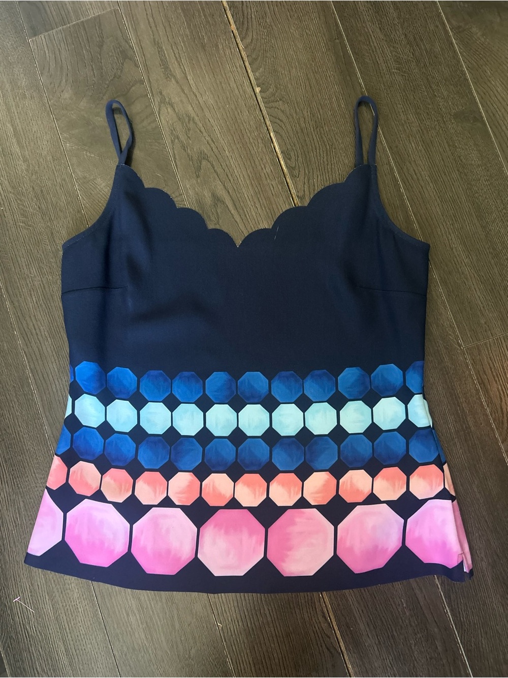 Ted Baker Navy Scallop Neck Camisole with Multicolor Geometric Band